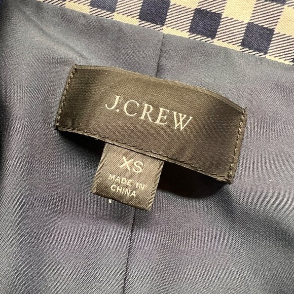 J. Crew Gingham Check Two Button Blazer Suit Jacket Navy Blue White Size XS NWOT - Picture 8 of 10